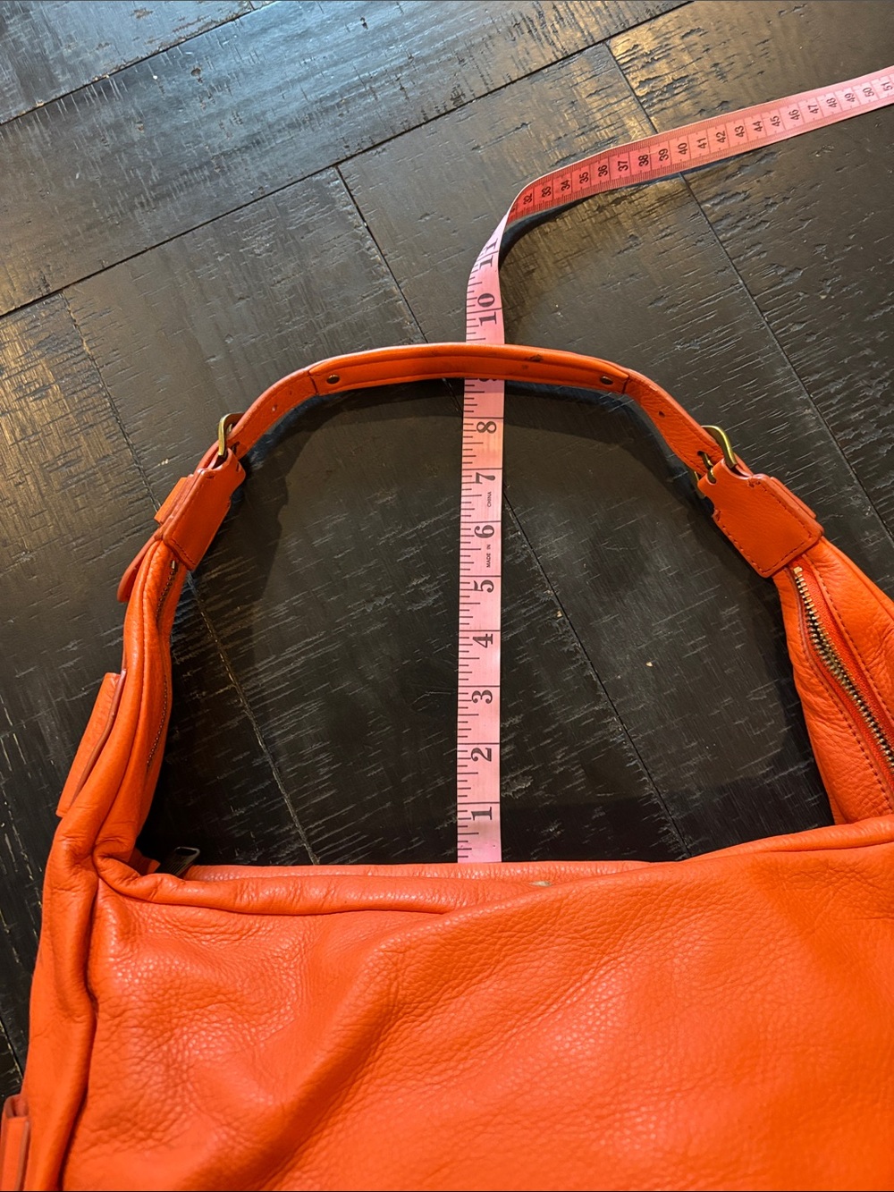 Lauren Ralph Lauren Orange Hobo Pebbled Leather Shoulder Bag Purse - Picture 12 of 14